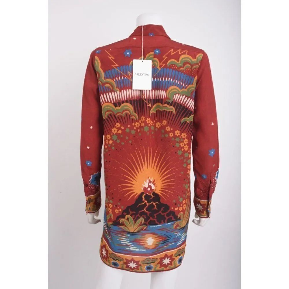 Valentino Womans Volcano Dress Blouse Enchanted Red Printed IT 40 US 4 Silk - Picture 5 of 8